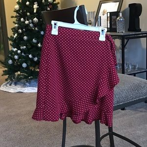Nasty Gal Red Wrap Mini Skirt w White Polka Dots